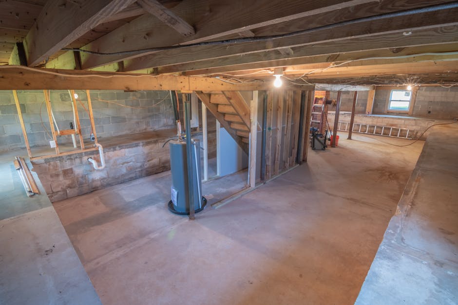 Basement interior showing drainage and utility area
